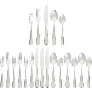 Amazon Basics Silverware Set, Stainless Steel Flatware, Dishwasher Safe, Service for 4, 20-Piece Forks and Spoons, Round Edge, Everyday Use