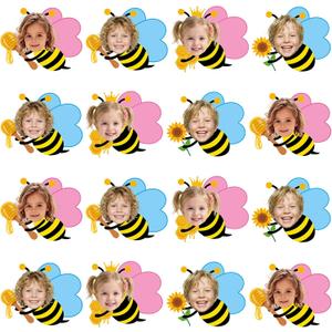 Fuutreo 48 Pcs Honey Bee Cutout for Bulletin Board Decoration with Photo Yellow Cute Bee Paper Cutouts Wall Decor with 100 Pcs Glue Points DIY Craft Photo Classroom Door Party Office