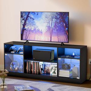 Black LED TV Stand, Entertainment Center for Gaming, Living Room & Bedroom
