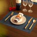 SLKQG Navy Blue Placemats Set of 8 - Easy Clean Washable Vinyl Placemats - Wipeable Heat Resistant Table Mats for Dining Table - 17x12 Inch (Navy Blue, 8)