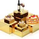 Geelin 8 Pack Acrylic Cube Risers Acrylic Boxes for Food Display Decorative Stands with Hollow Bottoms for Jewelry Food Buffet Risers Display Candy Table Decor, 8 Sizes(Gold,Flat)