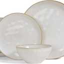 Famiware Ocean Round Plates and Bowls Set, 18 Pieces Dinnerware Sets, Dishes Set for 6, Reactive Glaze, Microwave and Dishwasher Safe, Scratch Resistant, Cappuccino White