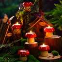 Dandat 8 Pcs Mushroom Candle Holder and 12 Tealight Candles Mushroom Candle Holder Cute Birthday Decoration Candlesticks for Table Centerpiece Decor Wedding Mother's Day