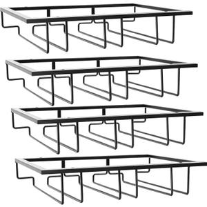 Torfican Wine Glass Holder Under Cabinet, 4 Pack Wine Stemware Holder, Wine Glass Rack, 3 Rows Black Metal Wine Glasses Hanger, Wine Glass Holder Storage Under Shelf, Wine Glass Rack for Kitchen Bar