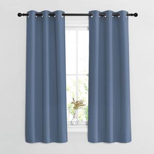 NICETOWN Bedroom Blackout Curtains and Drapes 54 inch Long - Window Treatment Thermal Insulated Solid Grommet Light Blocking for Night Shift (Stone Blue, W37 x L54, 2 Panels)