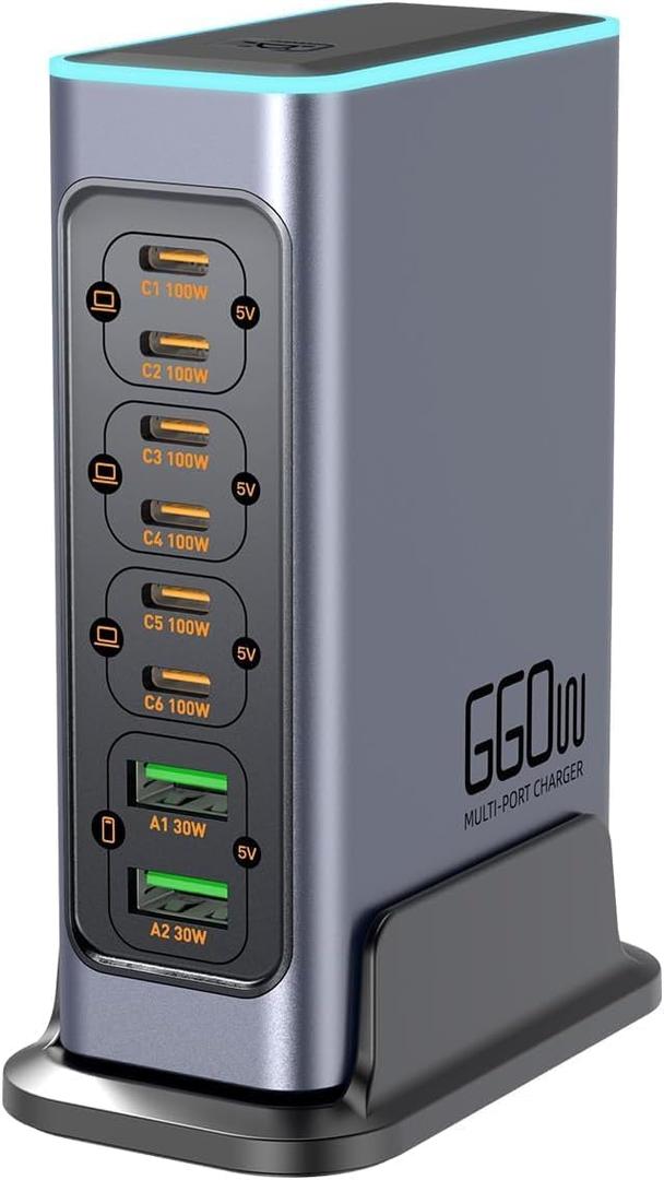 660W USB C Fast Charger Block, 8 Port GaN Charging Station, 100W PD Port Fast Charging Station for Multiple Devices,Laptop Wall Charger Compatible with MacBook, iPhone 17,iPad etc