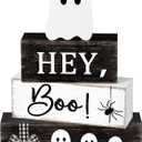 4 Pcs Halloween Table Decorations Ghost Tiered Tray Decor Farmhouse Ghost Tabletop Centerpiece Rustic Wooden Block Sign Gift Halloween Decor for Home Office Mantel Kitchen Shelf