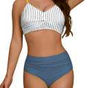 swimall Womens High Waisted Bikini Sets 2 Piece Swimsuit Twist Front Modest Tummy Control Bathing Suits (M)