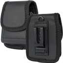 Case for Motorola RAZR 2025 Flip Phone, Nakedcellphone Black Vegan Leather Vertical Pouch [Belt Loop, Metal Clip, Magnetic Closure] for Moto RAZR+ Ultra 2024/2023/2020/2019