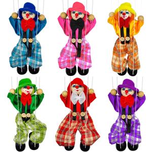 6 Pack Wooden Marionette Puppets Clown Pull String Puppets Movable Hands and Feet Joint Activity for Family Men Women Theater Puppetry Party