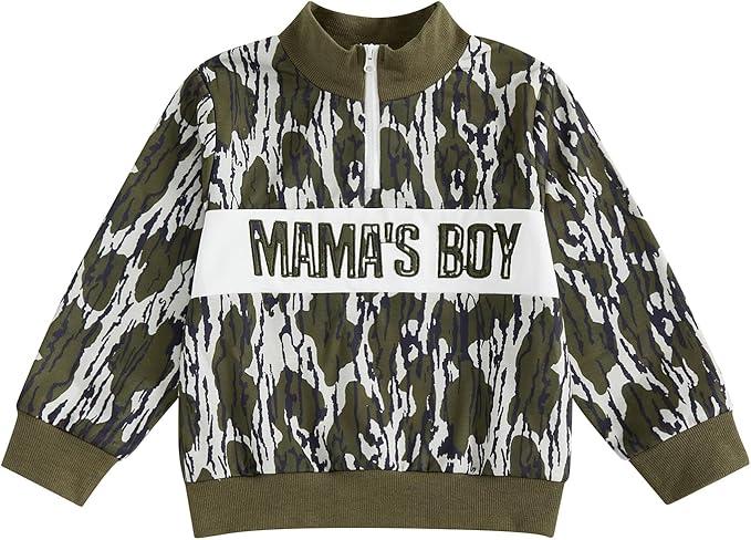 Kids Little Boys Camo Outfit Letter Embroidery Quarter Zip Sweatshirt Long Sleeve Stand Collar Shirt Hunting Clothes (Army Green, 2-3 Years)