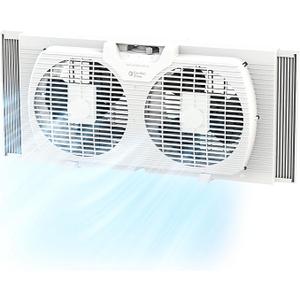 Comfort Zone Twin Window Fan with Reversible Airflow Control, 9 inch, Auto-Locking Expanders, 2 Speed Fan, Dual Fan, Exhaust, Airflow 9.84 ft/sec, Ideal for Home, Kitchen, Bedroom & Office, CZ319WT