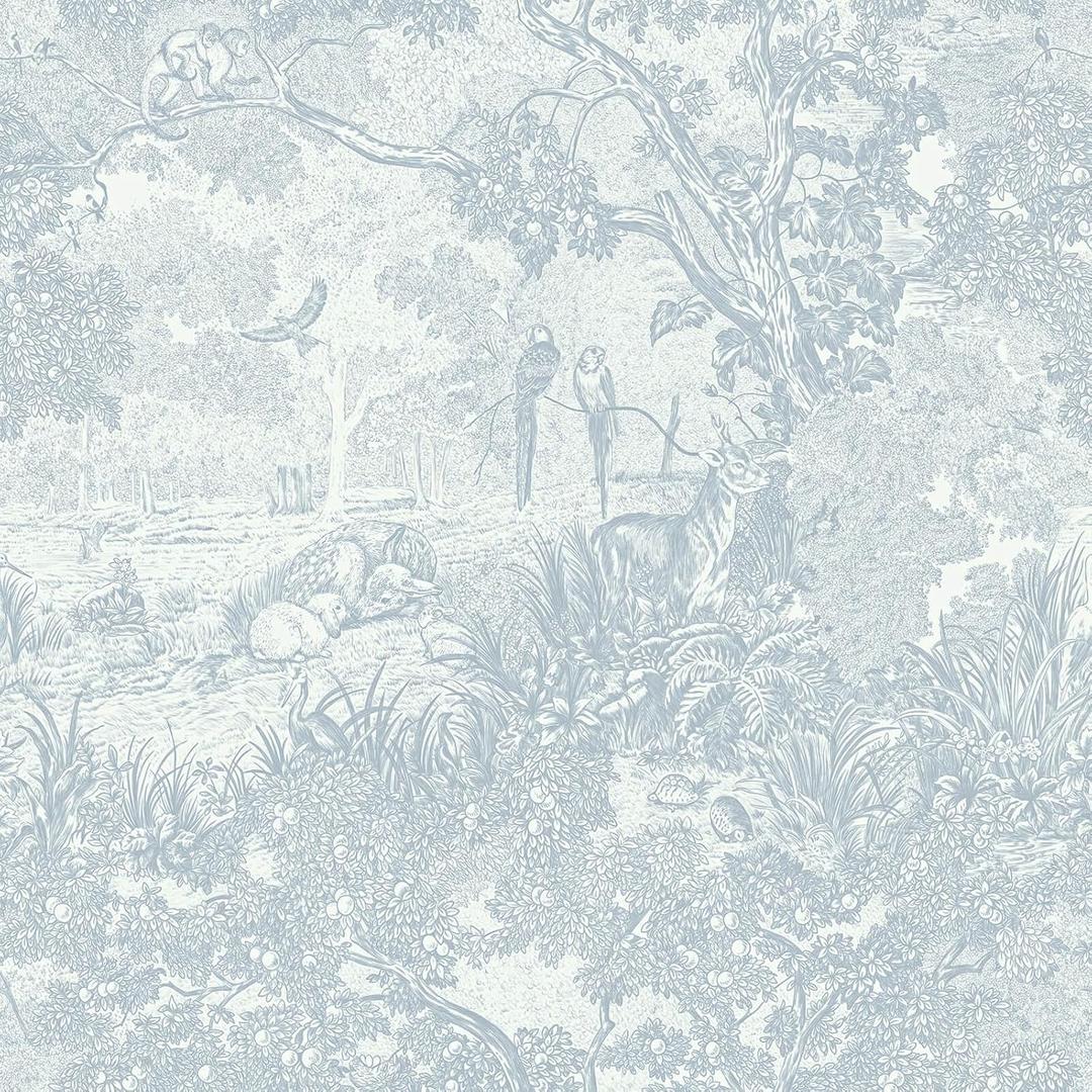 Heroad Peel and Stick Wallpaper Blue and White Vintage Forest Animals Floral Wallpaper Removable Self-Adhesive Contact Paper for Bedroom Living Room Cabinets Decoration Thicken Vinyl 17.3" x 197"