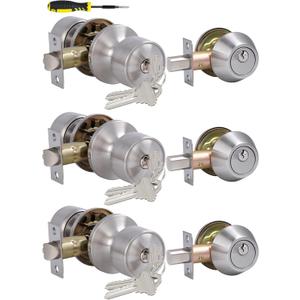 Lanwandeng 3 Sets Keyed Alike Entry Door Knobs and Single Cylinder Deadbolt Lock Combo Set Security for Entrance and Front Door, All Keyed Same Door Lock with Classic Satin Nickel Finish