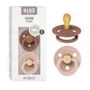 BIBS Pacifiers 0-6 Months | Set of 2 Colour Pacifier with Symmetrical Nipples | BPA-Free Natural Rubber | Made in Denmark | Woodchuck/Blush, 0-6 Months