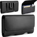 Mopaclle Phone Holster for iPhone 16 Pro 15 Pro 15 14 Pro 14 13 Pro 12 12 Pro,XR,Galaxy S24 S23 S22 S21 S20, Cell Phone Belt Holder with Belt Clip -Built in Card Holder (Fits Thin Commuter Case on) (M (6 x3.2x 0.6 in), Leather- Black)
