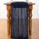 DeZerlor Navy Blue Cheesecloth Table Runner 4 Pack Summer Table Runners Boho Gauze 120 Inches Cheese Cloth Table Decor for Wedding Bridal Baby Shower Parties