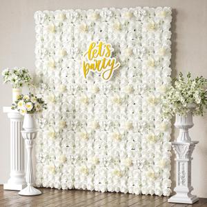 COKAOBE White Flower Wall Panels Backdrop, 12PCS 15x15 Inch 3D Silk Rose Floral Wall, Artificial Flower Panels for Wedding, Party, Bridal Shower, Baby Shower, Home and Photo Backdrop Decoration