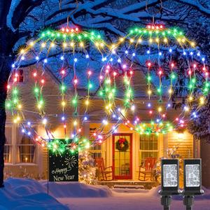 Joomer 2 Pack Christmas Ball Lights, 13IN & 11IN Foldable Metal Sphere Light, Connectable Waterproof 8 Modes with Timer, Hanging Tree Globe Lights for Holiday Christmas Decorations (Multicolor)