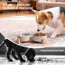 Kimdio Ceramic Dog Bowls with Wood Stand, 13.5OZ Pet Bowls Set of 2 for Medium Small Dogs and Cats - Non-Slip Base Cute Pet Food & Water Basic Bowls Glaze Matte-White