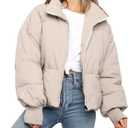 Gihuo Womens Winter Cropped Puffer Jacket Coat Short Warm Quilted Jacket 2026 (Medium, Beige)