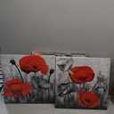 Red Flower Paintings Canvas Print Black and White Poppy Pictures Modern Artwork Ready to Hang for Wall Decor 12x12in
