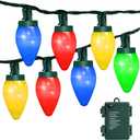 C7 35 LED Battery Operated Christmas Lights,Battery Powered Multicolor Waterproofing Bulbs,13FT 8 Modes with Auto On/Off Time for Xmas Tree Garden Patio Indoor Outdoor Christmas Decorations