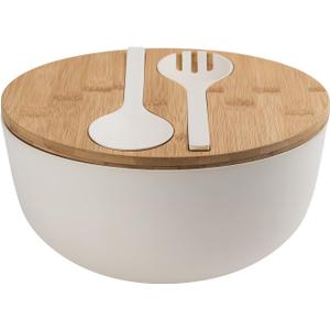 LOVYANXUE Bamboo Fiber Salad Bowl with Servers Set Large 9.8inches Nature Bamboo Mixing Bowl with Servers with Lid Spoon and Fork for Fruits,Salads and Vegetables
