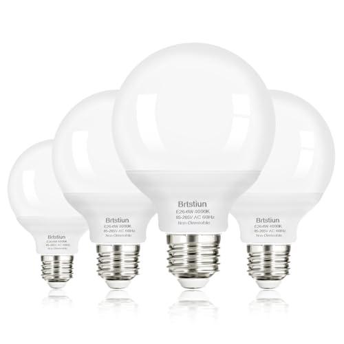 Brtstiun G25 LED Light Bulbs, Round Vanity Light Bulbs for Bathroom, 40W Equivalent, Cool White 4000K, E26 Base Globe Light Bulb, 600LM, Non-Dimmable, 3-Pack