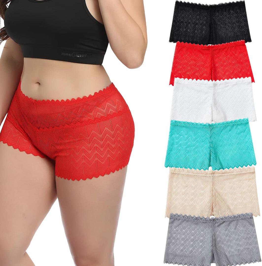 Women's Underwear Regular & Plus Size Panties Sexy Lace Boyshort Hipster Cheeky Panty (M)