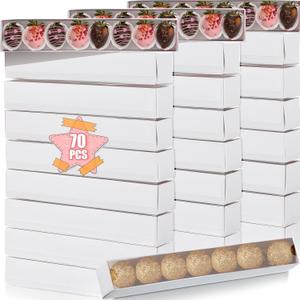 Rtteri 70 Pack 12x2.2x2 Inches Chocolate Strawberry Macaron Boxes with Window for Mother's Day Wedding Birthday Party Supplies