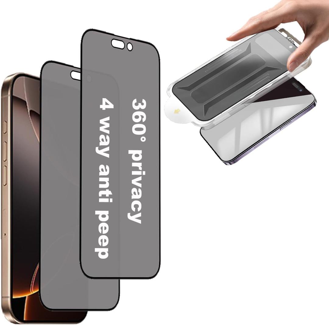 2 Pack Privacy Matte Screen Protector for iPhone16e/iPhone14/iPhone13 Pro/iPhone 13 6.1inch, 4-Way 360 Anti-Spy Anti Glare Tempered Glass, Auto Alignment Easy Installation Kit