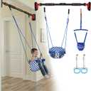 Kids Doorway Jumper Swing & Pull-Up Bar Gym, Fits 38"-45" Hallway Doorway, 4-in-1 Indoor Exercise & Play Equipment for Toddlers & Kids