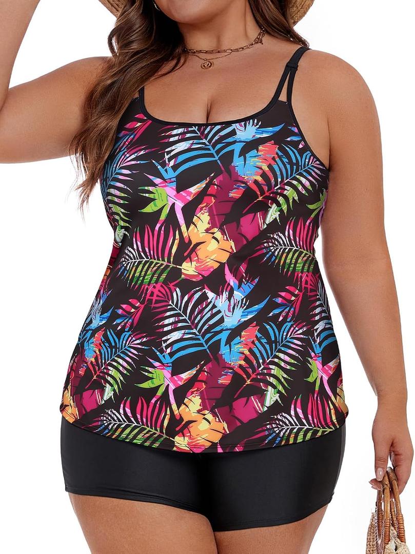 Tanst Sky Women's Plus Size Tankini Swimsuits Built in Bra Bathing Suits 2 Piece Set Swim Tops with Shorts