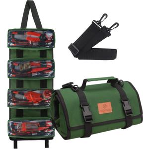 Roll Tool Bag, Green Wrench Roll Organizer, Canvas Roll Up Tool Bag, Multi-Purpose Tool Roll Organizer,Tool Pouch for Motorcycle Car