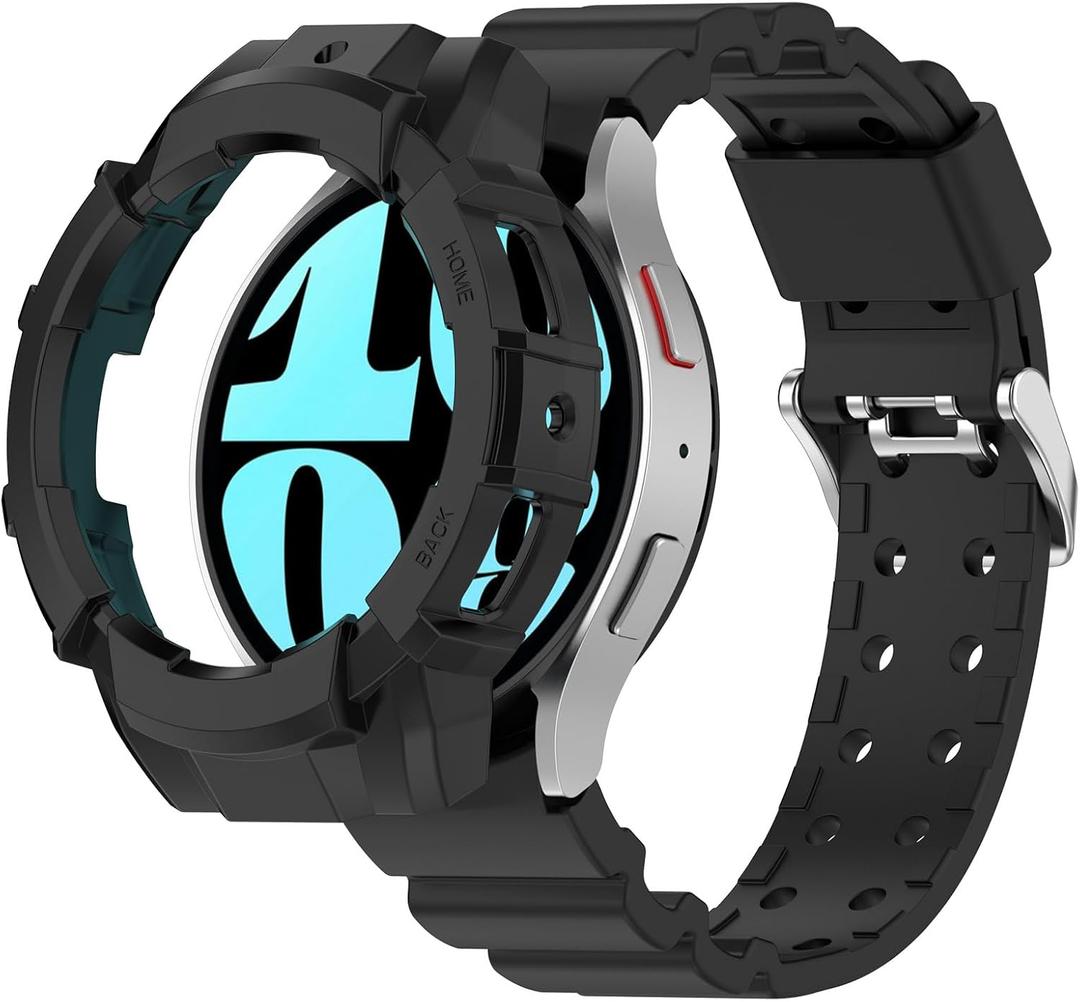 Silicone Bands with Protective Case for Samsung Galaxy Watch 6 40mm/44mm - Waterproof Adjustable Breathable Strap for Men Women