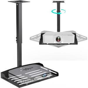 Universal Projector Ceiling Mount with Tray, Projector Mount Hidden Cable Routing, Height Adjustable up to 22.8 inches, Holds up to 11 lbs, Ideal for Home Theater and Office - Black