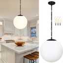 KoKo&Yukina 14" Black Globe Pendant Light Mid Century Pendant Light Milk Glass Pendant Lights Kitchen Island Adjustable Hanging Light Fixture for Dining Room Bedroom Kitchen Island, 13.7 inch - standard