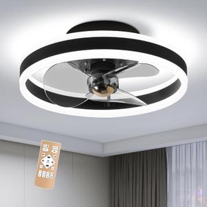 COCOSTAR 16" Flush Mount Bladeless Ceiling Fan With Light - Low Profile, Stepless Color Temperature Change, 6 Speeds - Black