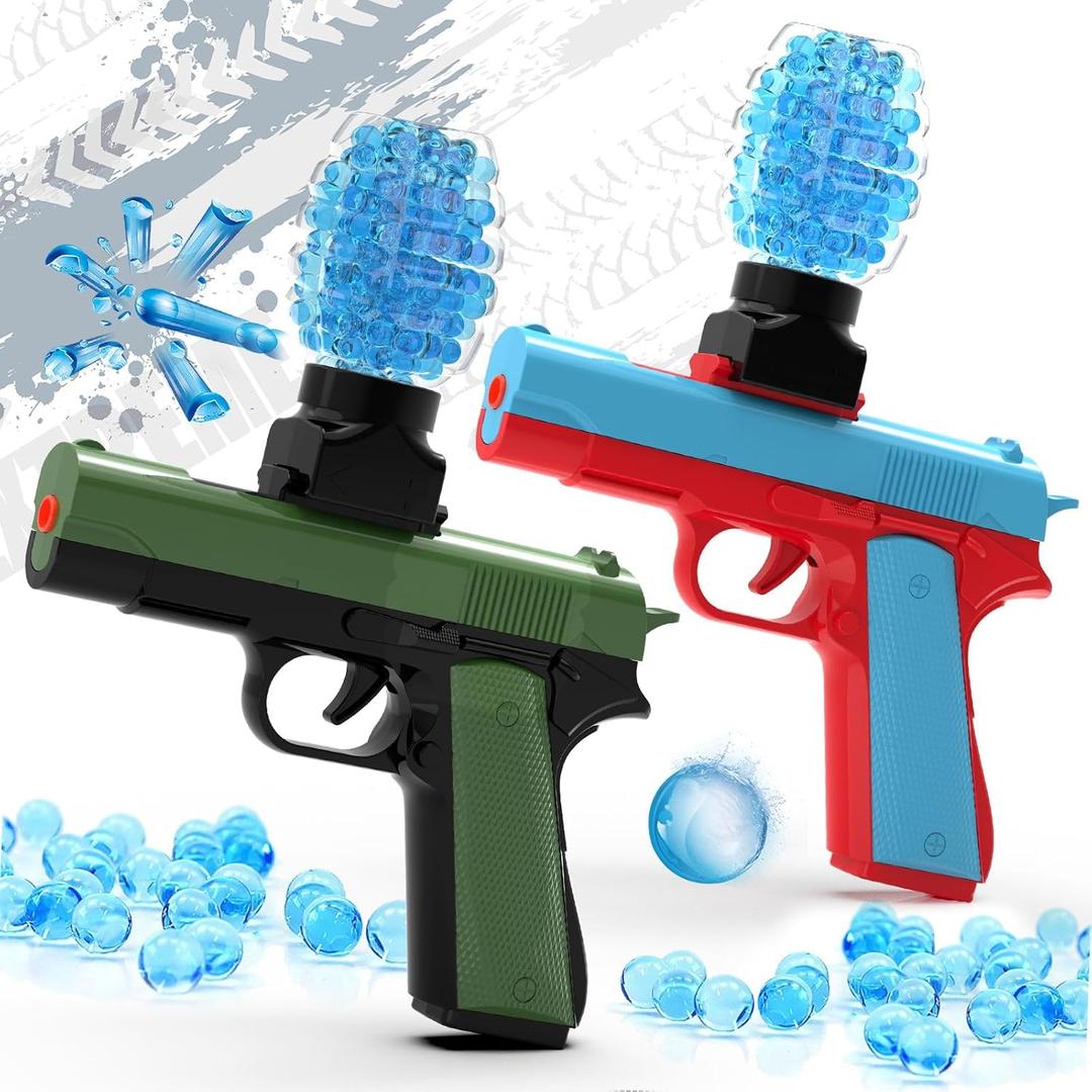 2 Pack Gel Ball Blaster Guns, Small Manual Splat Orby Gun, Gel Splatter Blaster for Adults, Outdoor Activities Shooting Games for Backyard, Garden& Lawn, Ages 14 & Up (Red/Blue + Graan/Black) (Glk05)
