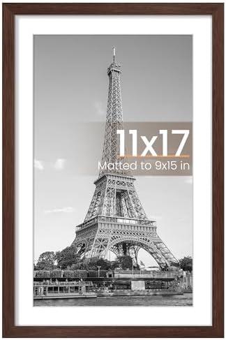 upsimples 11x17 Picture Frame, Display Pictures 9x15 with Mat or 11 x 17 Without, Wall Hanging Poster Frames, Brown, 1 Pack