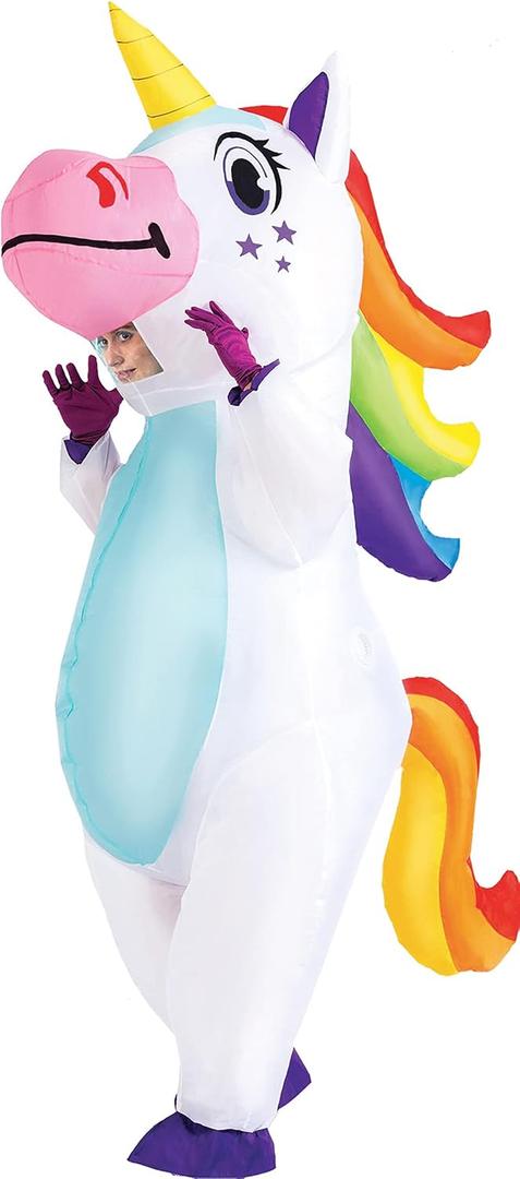 Spooktacular Creations Inflatable Costume Adult, Full Body Riding a Unicorn Blow Up Costume for Halloween Inflatables Party (White)