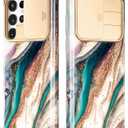 GVIEWIN Designed for Samsung Galaxy S22 Ultra Case with Slide Camera Cover, [Military Grade Drop Protection] Marble Slim Fit Shockproof Protective Phone Case for S22 Ultra 5G 6.8" 2022(Drift Sand)