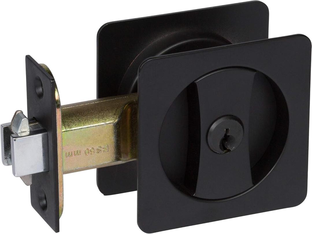 Delaney Hardware 370004 Black Contemporary Entrance Square Pocket Door Lock with Edge Pulls and Color Coded Indicators