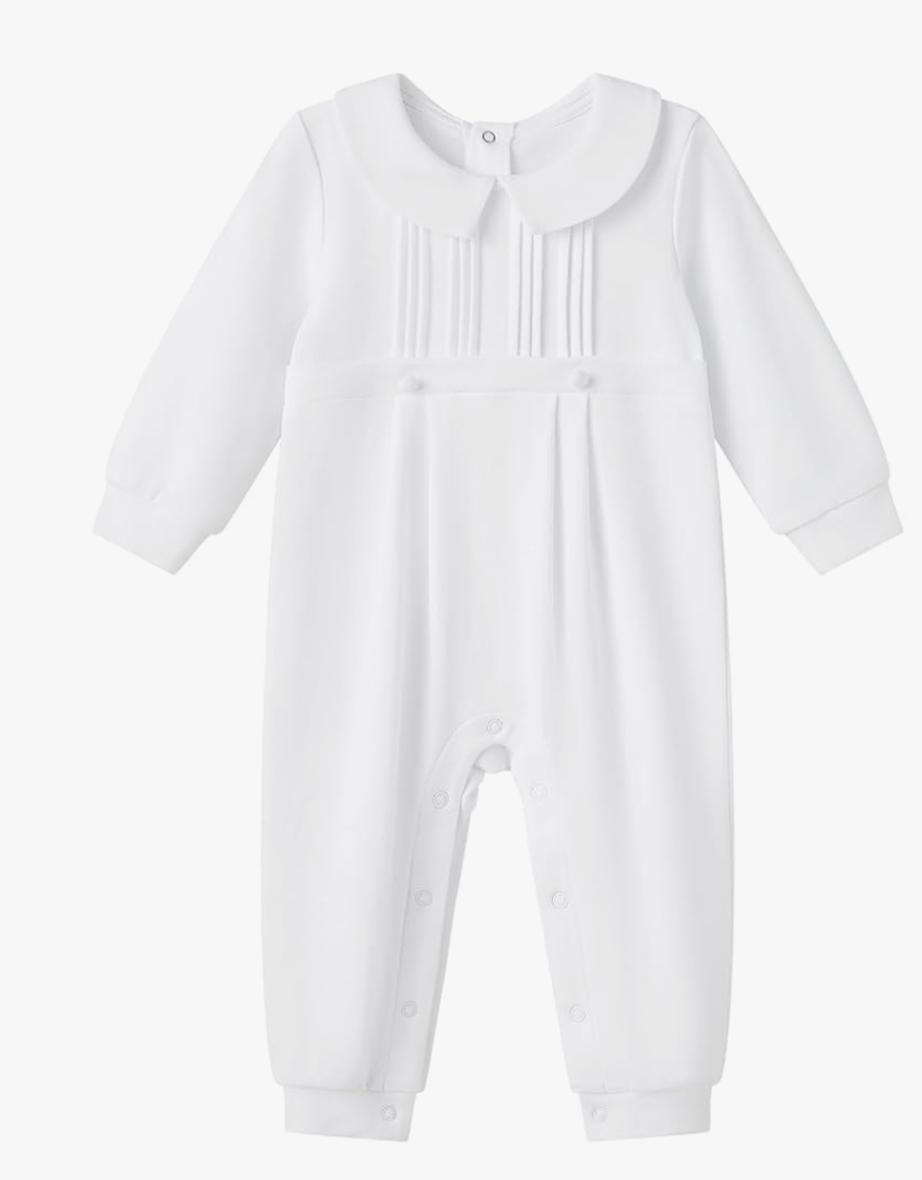 pureborn Unisex Baby Jumpsuit Infant Boys Girls Cotton Spring Fall Romper One-Piece Coverall Baptism Outfit White Newborn