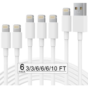 Pack of 4 Apple MFi Certified 6Pack(3/3/6/6/6/10 FT) iPhone Charger Fast Charging Lightning Cable iPhone Charger Cord Compatible for iPhone 14/13 /12/11 Pro MAX/XR/XS/8/7/Plus/6S/SE/iPad More