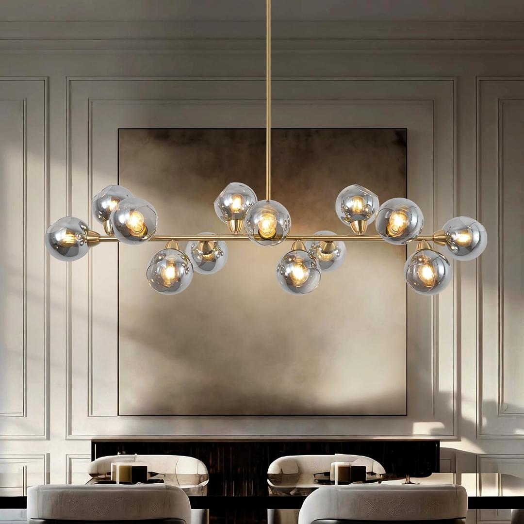 Linear Chandeliers Dining Room Gold Sputnik Chandelier 13-Lights Modern Glass Globe Chandelier 59 Inch 13 Lights Linear Dining Room Light Fixture