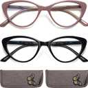 EYEURL Cat Eye Reading Glasses for Women - 2 Pack Blue Light Blocking Computer Readers 2.25 Spring Hinge Anti Glare/UV Ray Eyeglasses