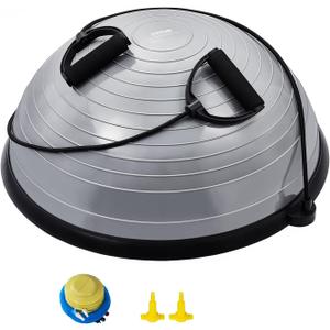 VEVOR 23-inch Half Exercise Ball Trainer, 660 lbs Capacity Balance Ball, Includes Resistance Bands and Pump, Ideal for Full Body Workouts, Yoga, and Strength Training at Home Gym, Gray