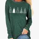 Womens Long Sleeve Merry Christmas T-Shirts Casual Merry and Bright Graphic Tee Christmas Tree Tops Size L